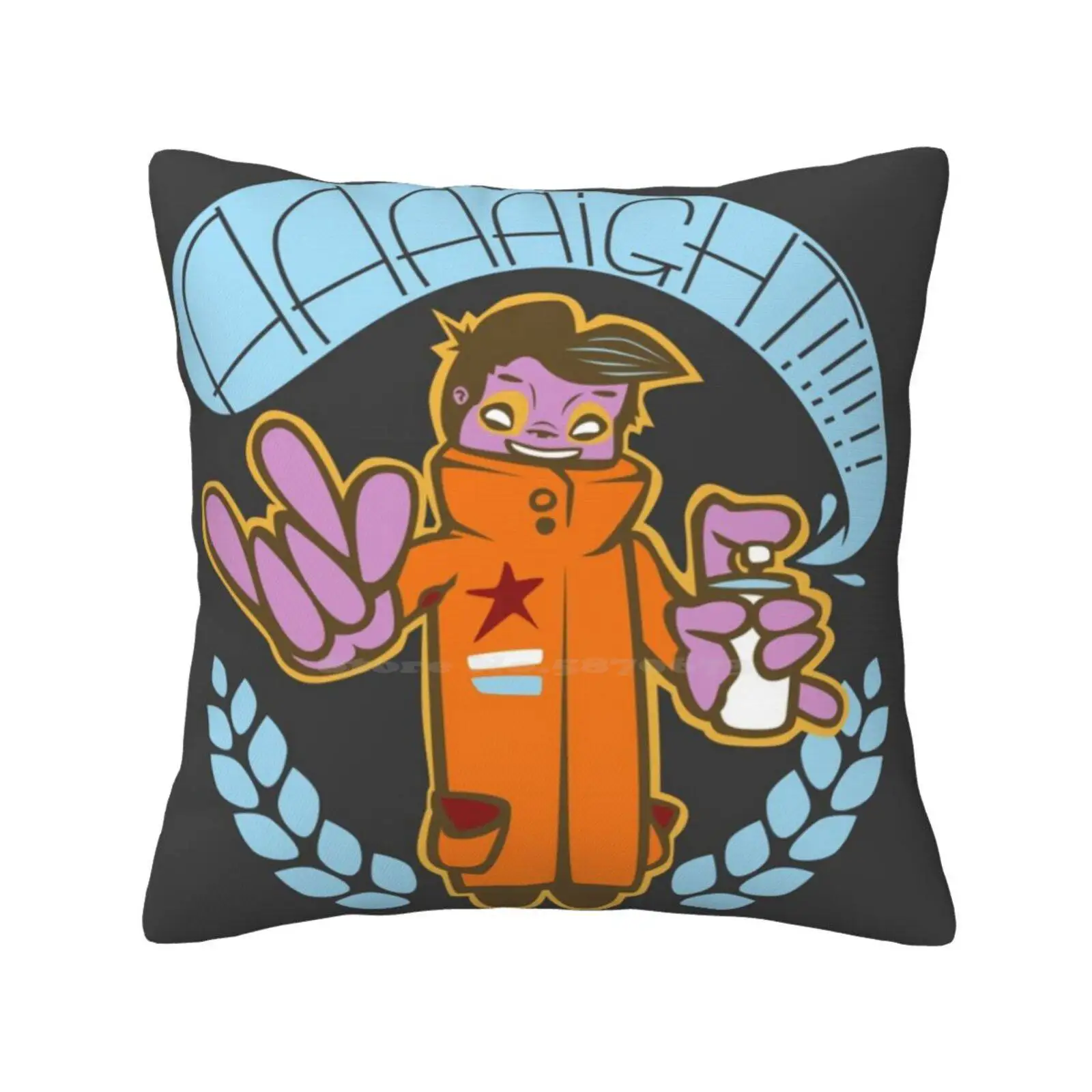 Aaaaight!!!! Throw Cushion Pillow Cover Spray Character Cartoon Star Happy Orange Jacket Graffiti Vector Typography