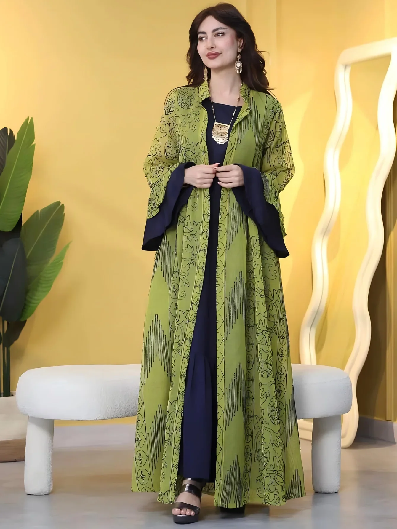 

Eid Ramadan Djellaba Kimono Abayas for Women Muslim 2 Pieces Set Evening Party Dress Dubai Kaftan Turkey Robe Jalabiya Caftan