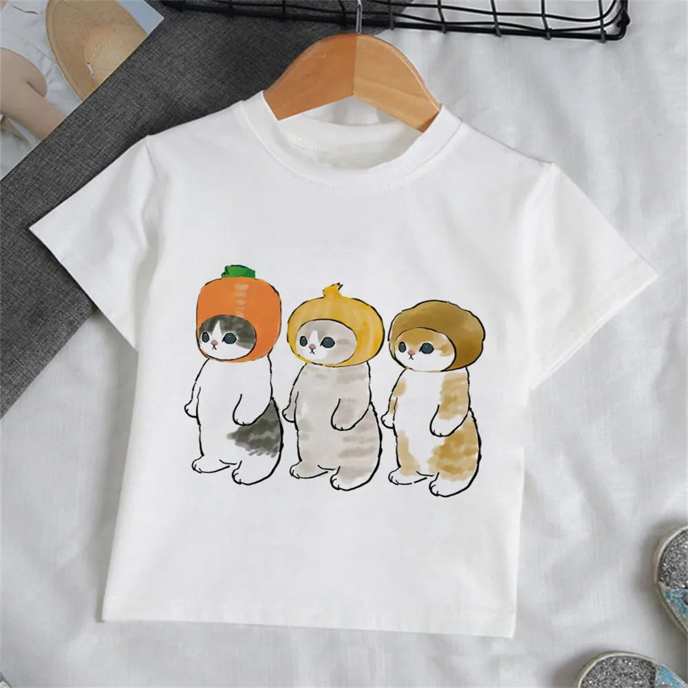 Girls Cartoon Cat T Shirt Tee Fashion Kids 3-12 Years Outdoor Clothes for Children Teenagers T-Shirt 10 Years Old Girls Clothes