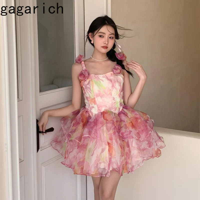 Gagarich New Design Sense 2025 Summer Women Three-dimensional Flower Pattern Sweet One Shoulder Suspender Princess Puffy Dresses