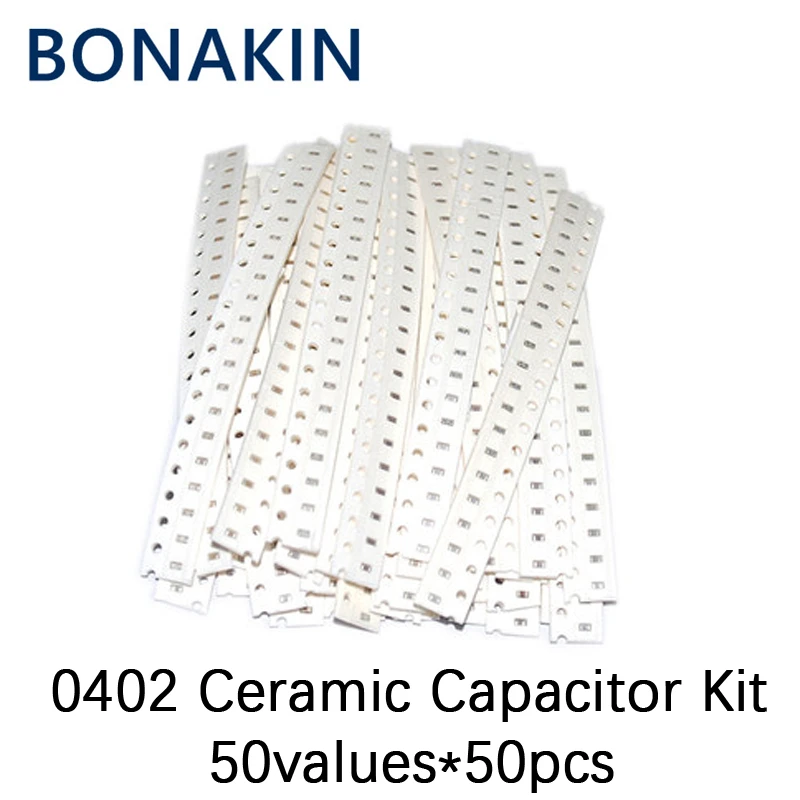 

0402 SMD Керамический конденсатор в ассортименте, 1 пФ ~ 10 мкФ, 50 значений * 50 шт. = 2500 шт., образцы керамических конденсаторов