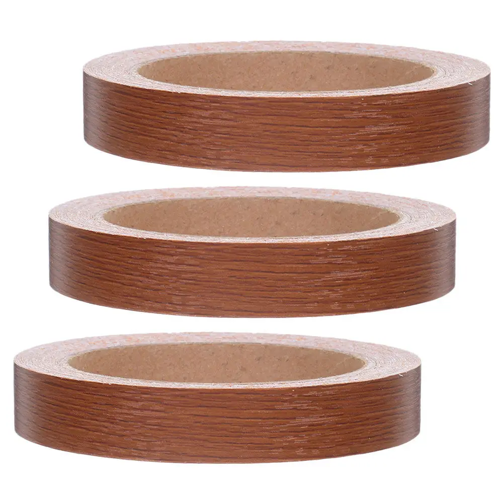 

3 Rolls Wood Grain Edge Banding Tape Self Adhesive Waterproof Realistic Finish for Furniture Cabinet Repair DIY Home Decor