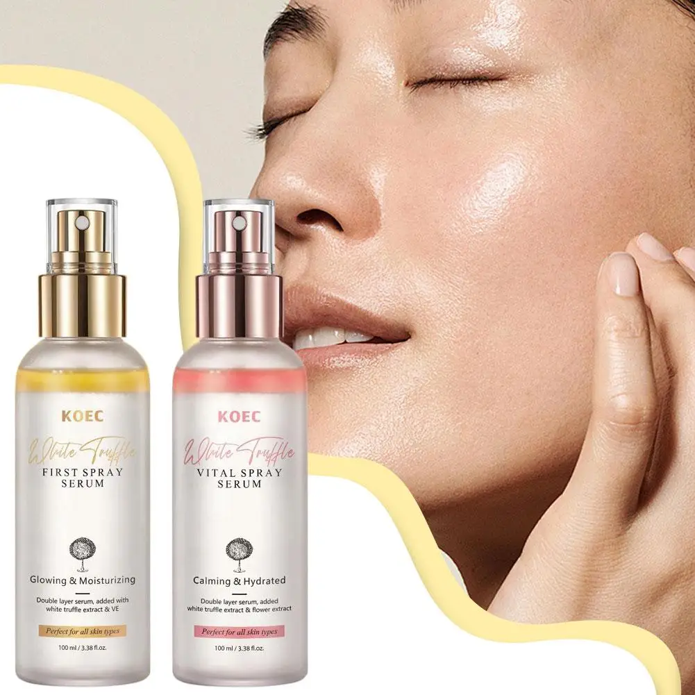KOEC 100ml suero hidratante brillante de doble capa con esencia en aerosol de trufa blanca/flor de cerezo, VItE adecuado para todo tipo de piel