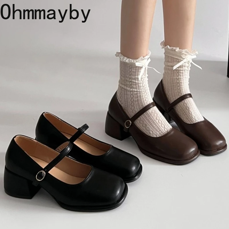 

Винтажные женские туфли Мэри Джейн на высоком каблуке, с квадратным носком, на весну, для улицы, элегантные, для вечеринок