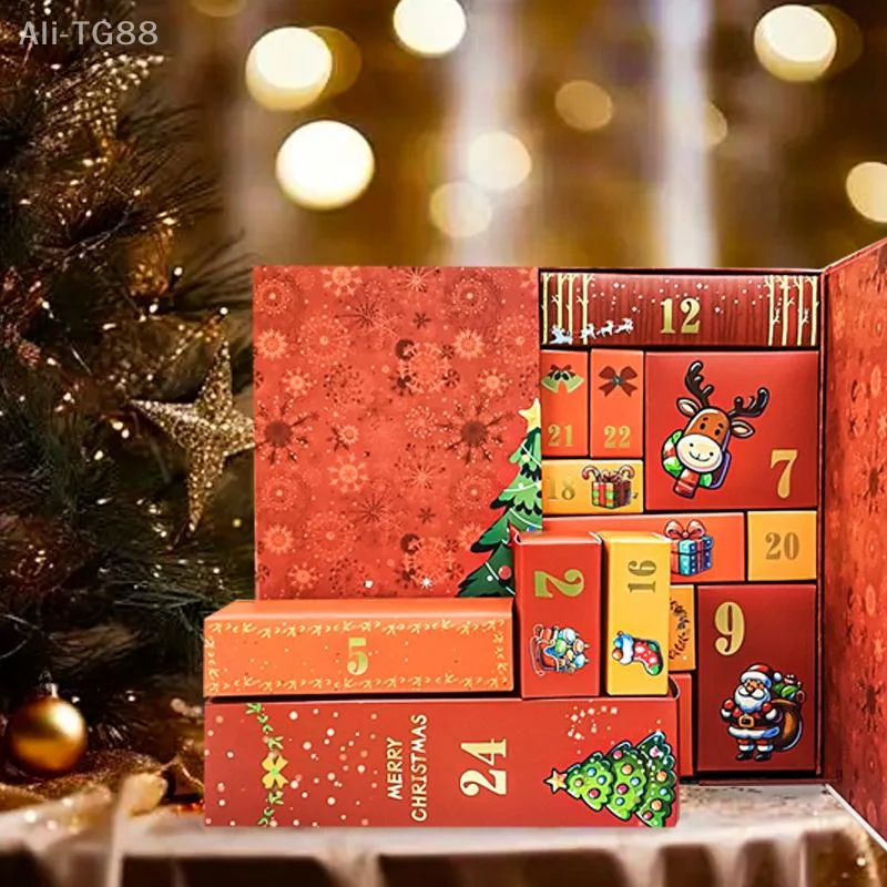 Kalendarz Adwentowy z Nadrukiem Świętego Mikołaja na 24 Dni - Puste Pudełka do Zabawy i Przechowywania Prezentów na Święta Bożego Narodzenia