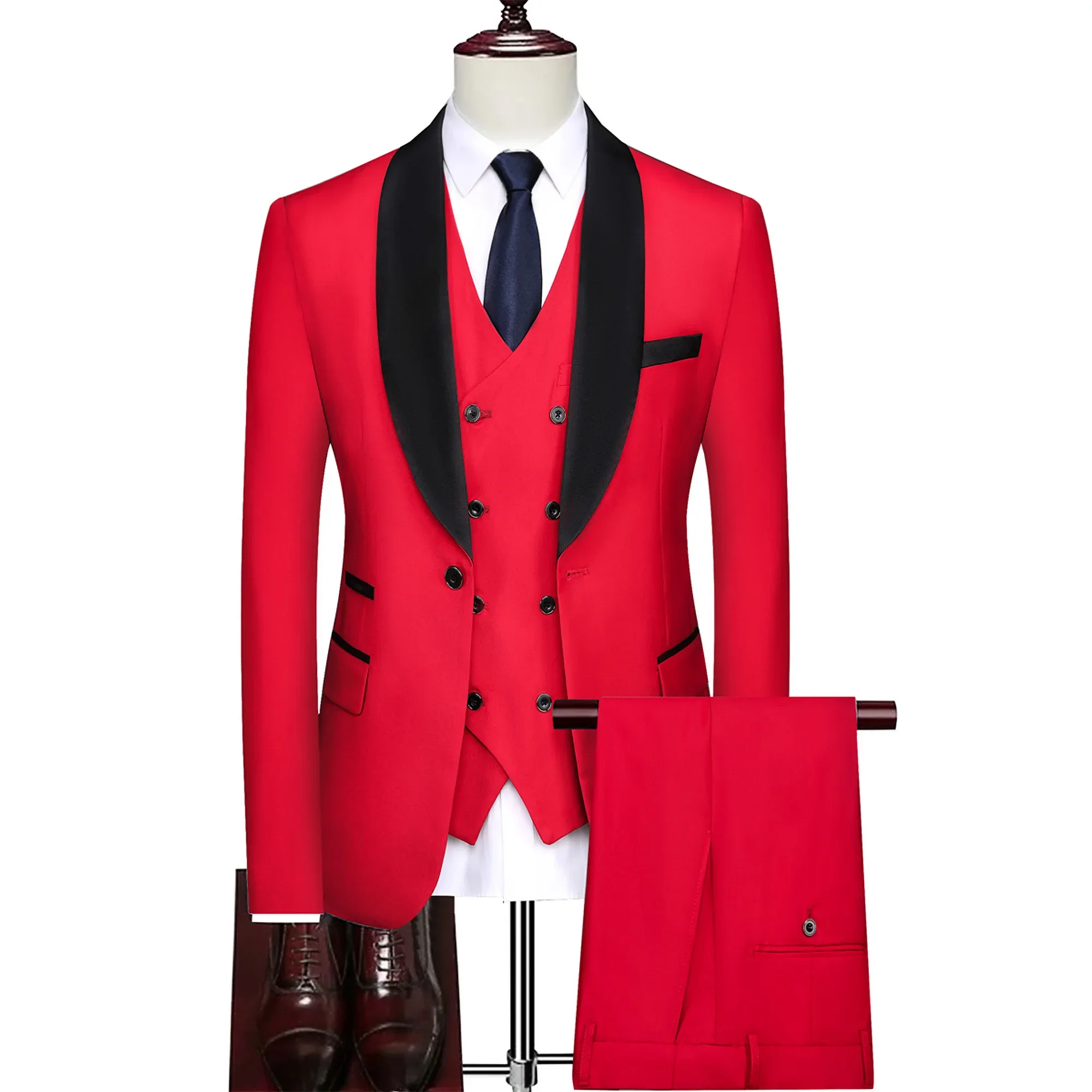 3 Pcs Suit Set Blazers Jacket Pants Men\'s Business Casual Boutique Single Breasted Dress Coat Trousers Vest