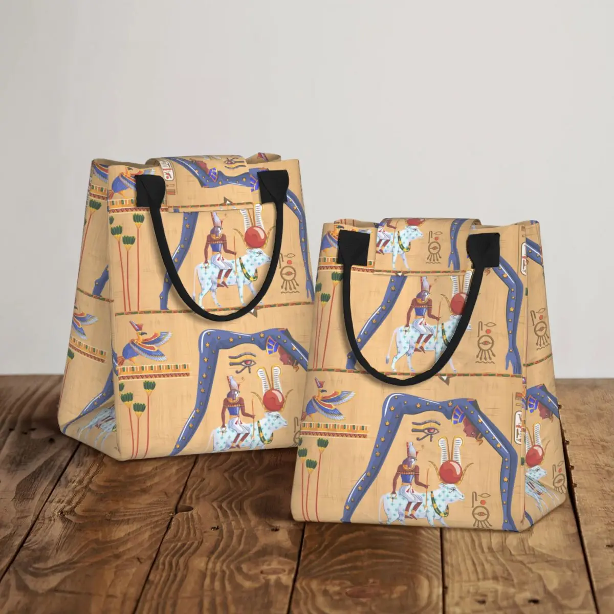 Cartoon Ancient Egypt Papyrus Scroll Lunch Bag Food Pouch Storage Organizer Outdoor Travel Picnic Paper Bag Thermal Bag