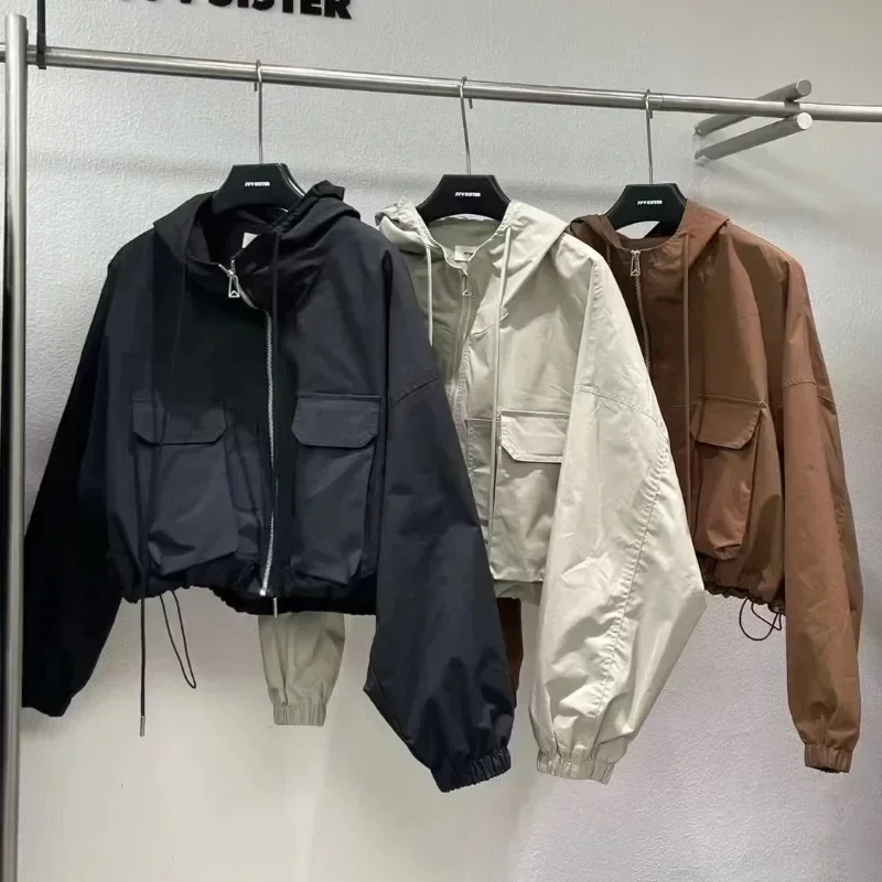 Moda coreana Harajuku giacca corta donna giacca a vento con cappuccio cappotto con Zip vestiti autunnali Y2k Vintage Streetwear Outwear