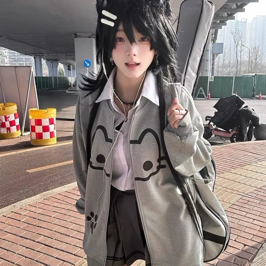 

Yami Kawaii Zip Up Hoodie | Thin Anime Stand Collar Jacket, Cute Alternative Spring Outerwear