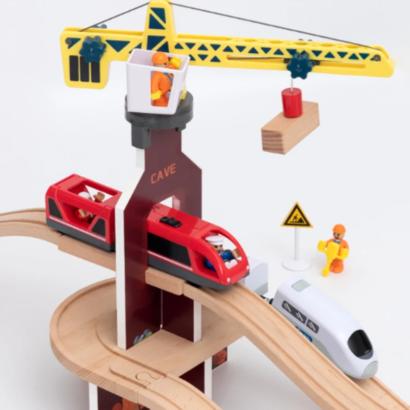 Hands-On accessori per binari in legno Magic Rail Car Fun Hanging Tower Crane Toy Engineering Construction Boy Gift