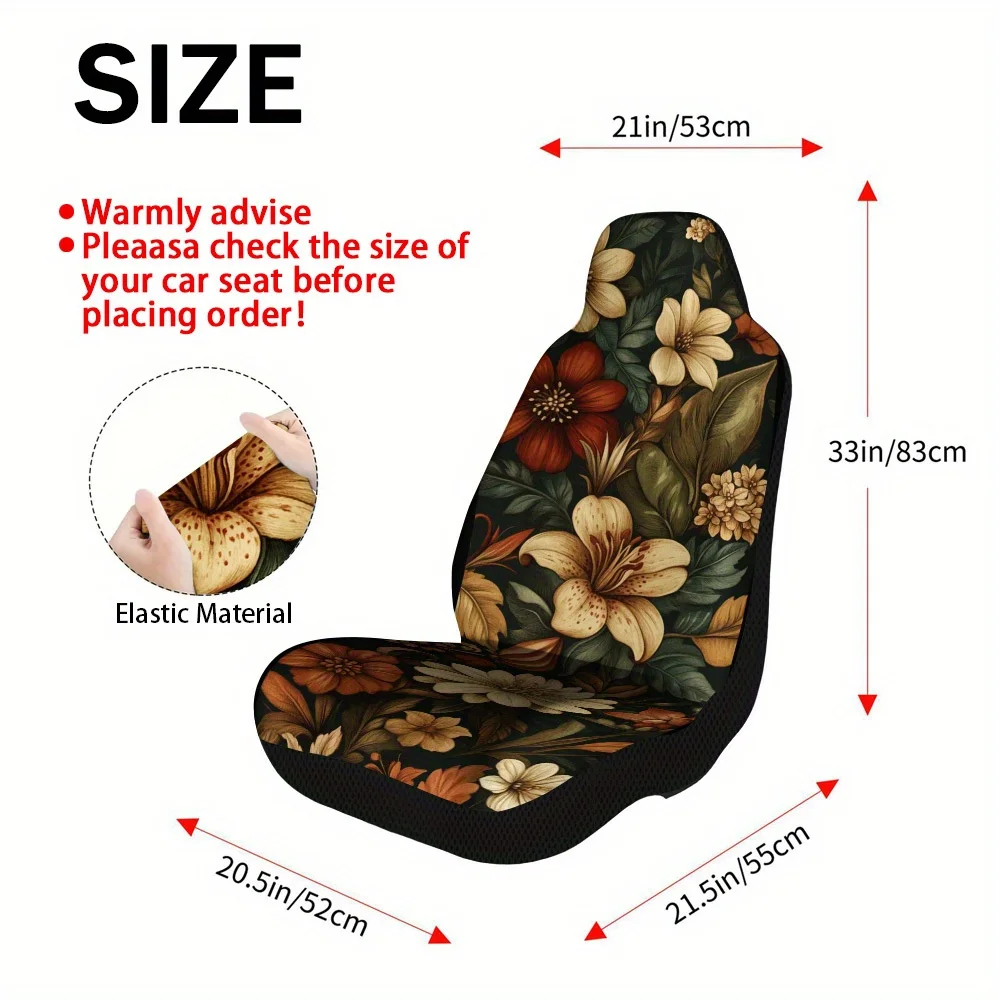 2pcs Vintage Floral Elegance Universal Car Seat Cover Set – High-Quality, Trendy Seat Protectors, Advanced Comfort, Durable Desi