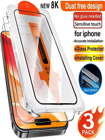 3pcs HD Tempered Glass Screen Protectors for iPhone 17 16 Pro Max 15 14 11 12 13 Mini Scratch-Proof Dust-Free Installation