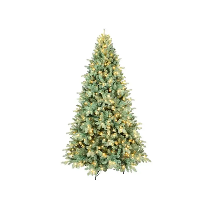 

7ft Artificial Blue Green Tint Xmas Tree, 1845 Mixed Branch Tips, 500L Warm White LED, Premium Hinged Base, Indoor Holiday