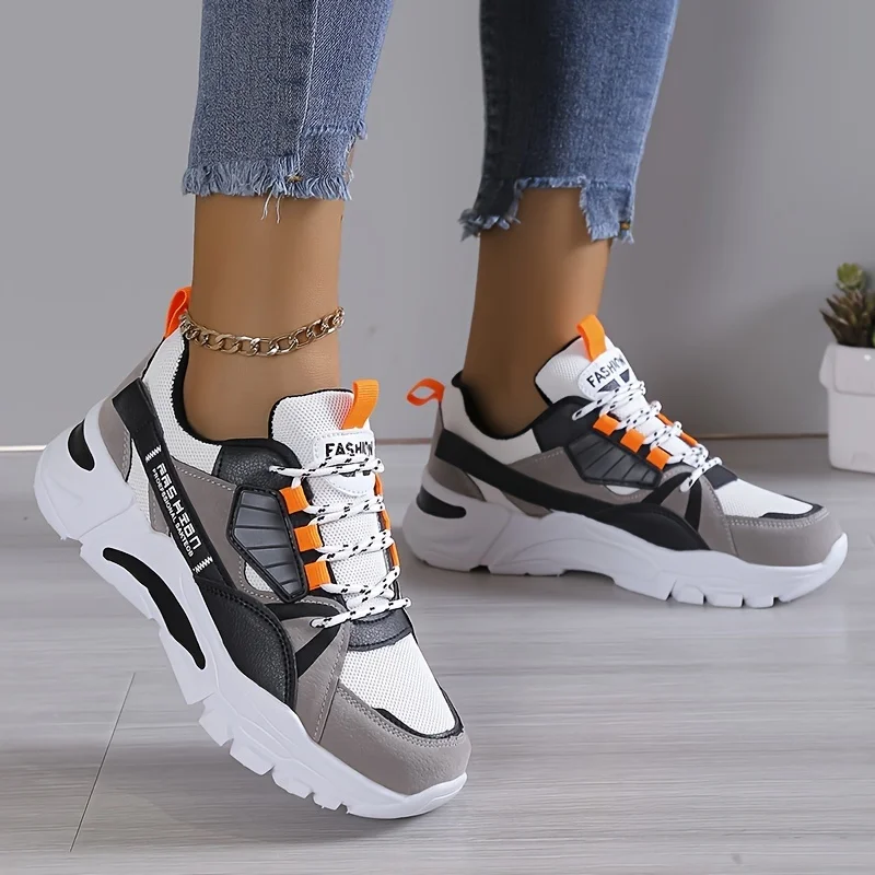 

Модные женские кроссовки Colorblock-удобный дизайн на шнуровке, легкая и мягкая подошва, идеально подходит для повседневного стиля