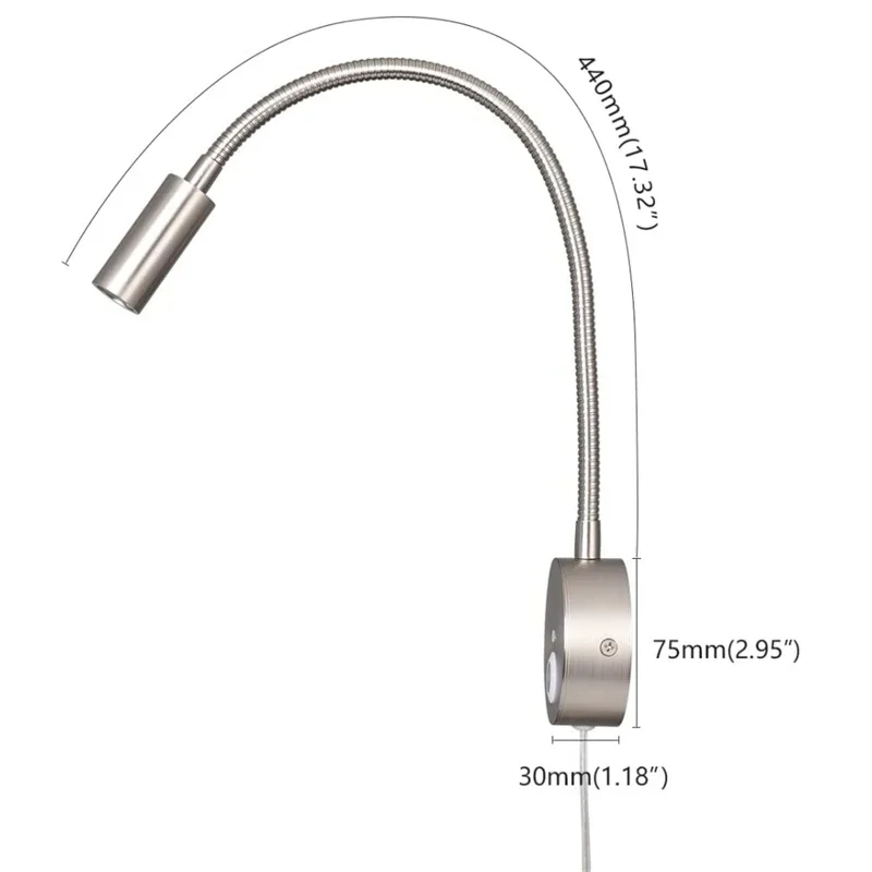 Imagem -04 - Lâmpada Gooseneck de Parede Lâmpada de Leitura Plug-in Luz Gooseneck Holofote de Leitura Cabeceira da Cama Feixe de Foco ca 100240v 3w