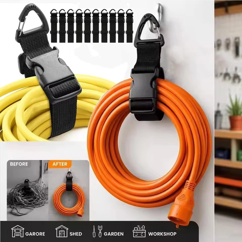 10/1PCS 50cm Adjustable Extension Cord Organizer with 3 Axis Buckle Heavy Duty Storage Strap for Workshop Garage Organization
