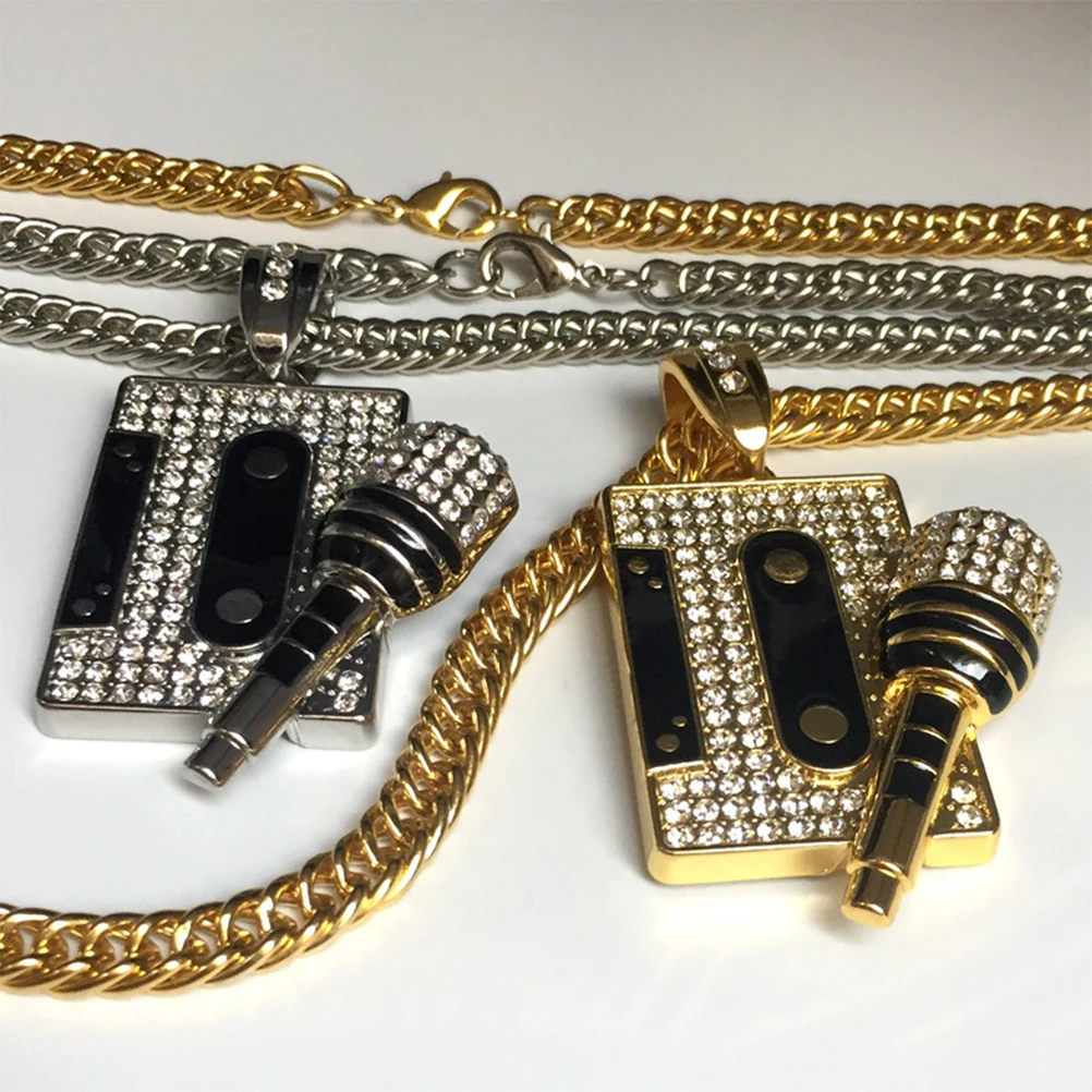 

Microphone Cassette Pendant Chain Men Jewelry Alloy Necklaces Hip Hop Rapper Chain Mens Necklaces Personalized Pendant Necklace