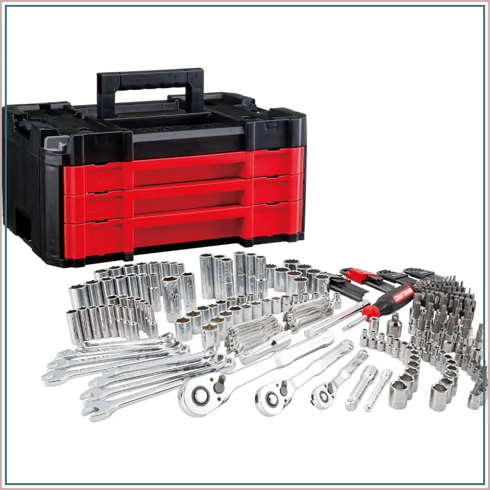 

262-Piece Mechanic Tool Set with 3-Drawer Box, SAE/Metric Sockets, Wrenches & Spark Plug Sockets for Car & Motorcycle