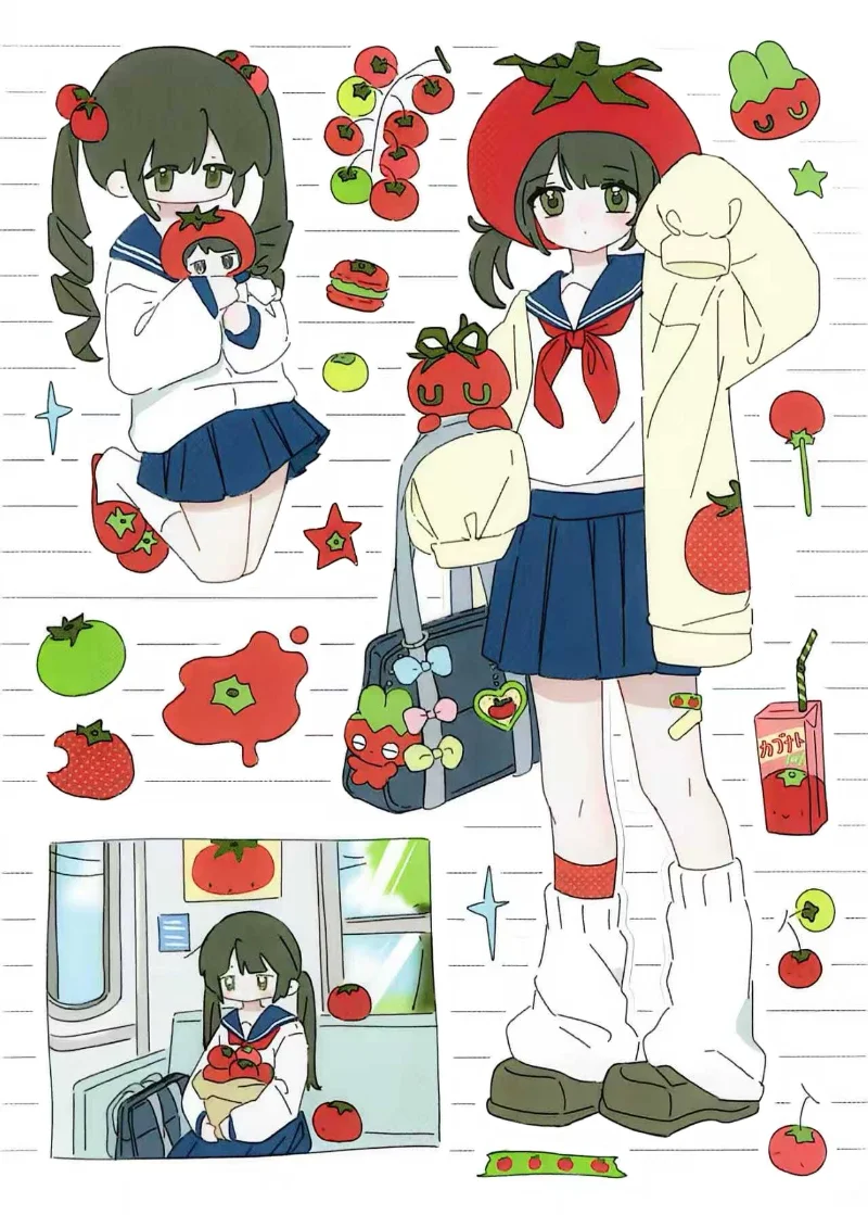 Kawaii JK Sticker Collection | Sweet School Girls & Cozy Food Moments for Journaling & Scrapbooking view 4