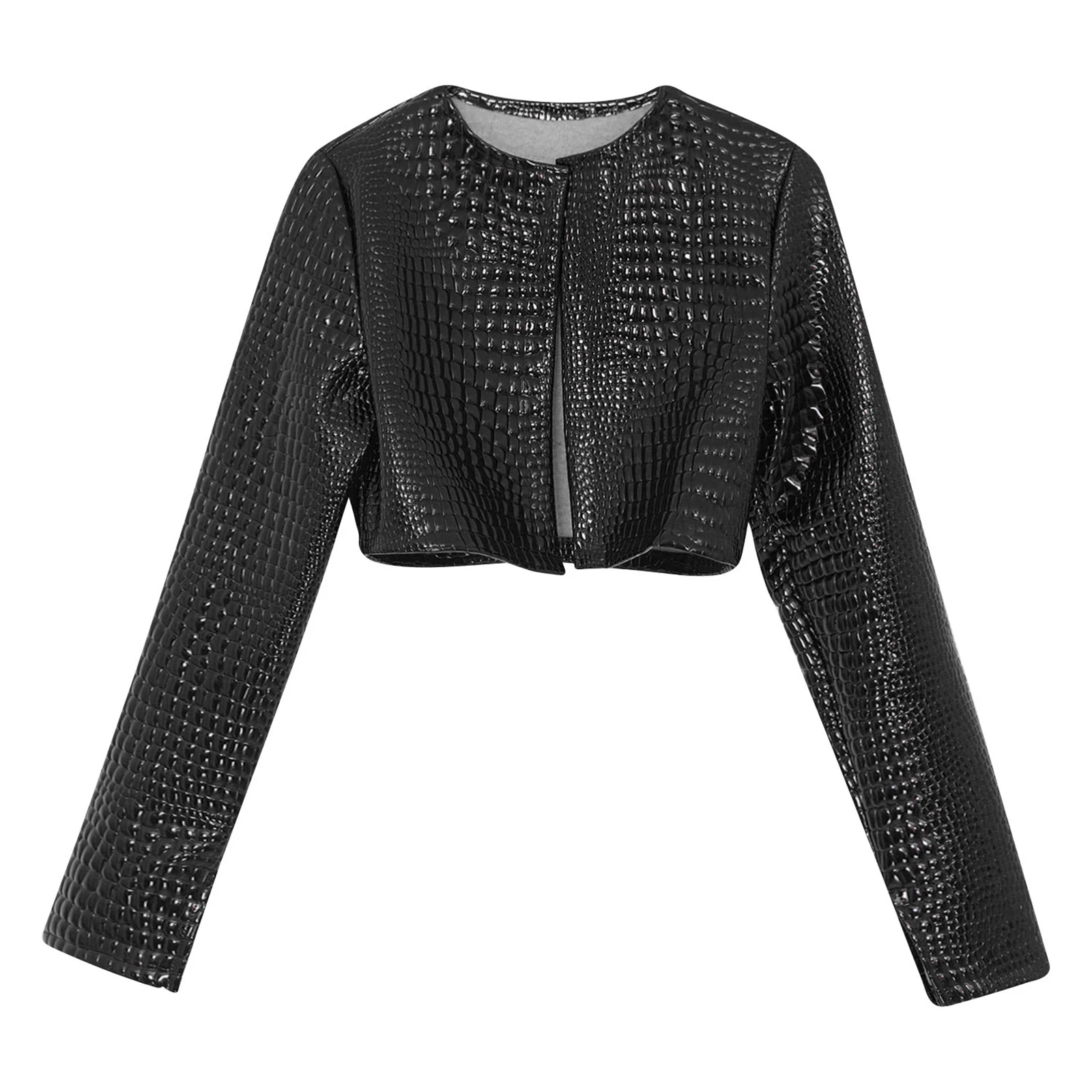 Punk Glossy Jacket Women Long Sleeve Snakeskin Embossing Short Coat Bolero Blazer Party Club Casual Waistcoat Cardigan Coat