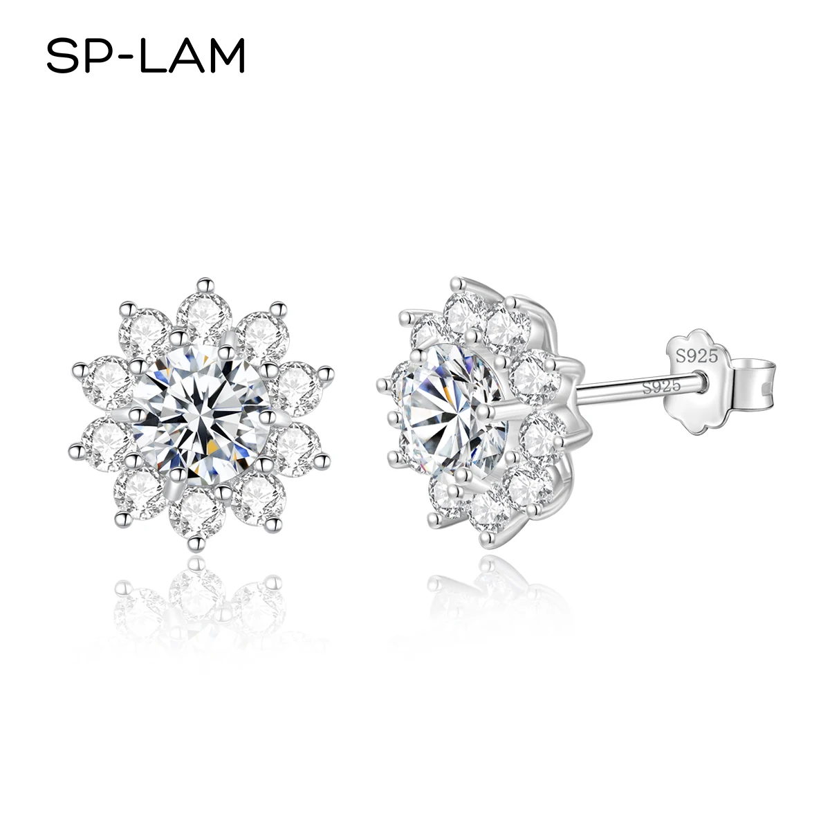 

SP-LAM Fashion VVS D Color Moissanite Certified Original Stud Earrings Shinning Tiny CZ Around Cute Women Studs Girl Jewelry