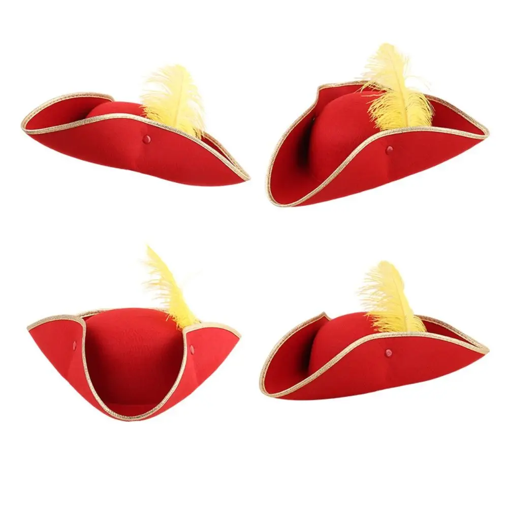 Vintage Solid Color Cosplay Pirate Hat Jack Hat Stage Performance Captain Retro Dress Up Feathers Top  Photography Props