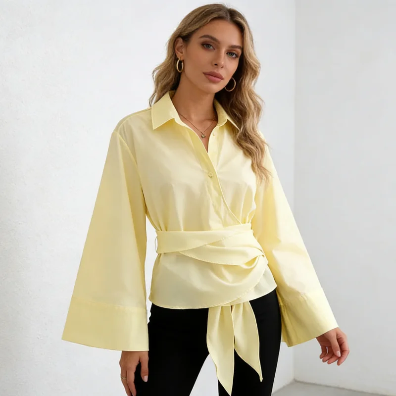 Women's Tie-Front Blouse Single-Breasted Elegant Workwear Daily Casual Shirt | Trendy Tailored Design