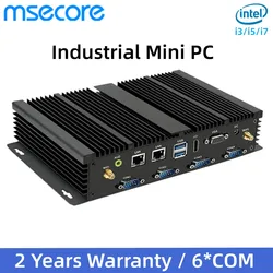 MSECORE Intel Core i3 i5 i7 Fanless Industrial Mini PC Windows 10 Desktop Computer Portable HTPC 6*COM 2*LAN WiFi HD VGA