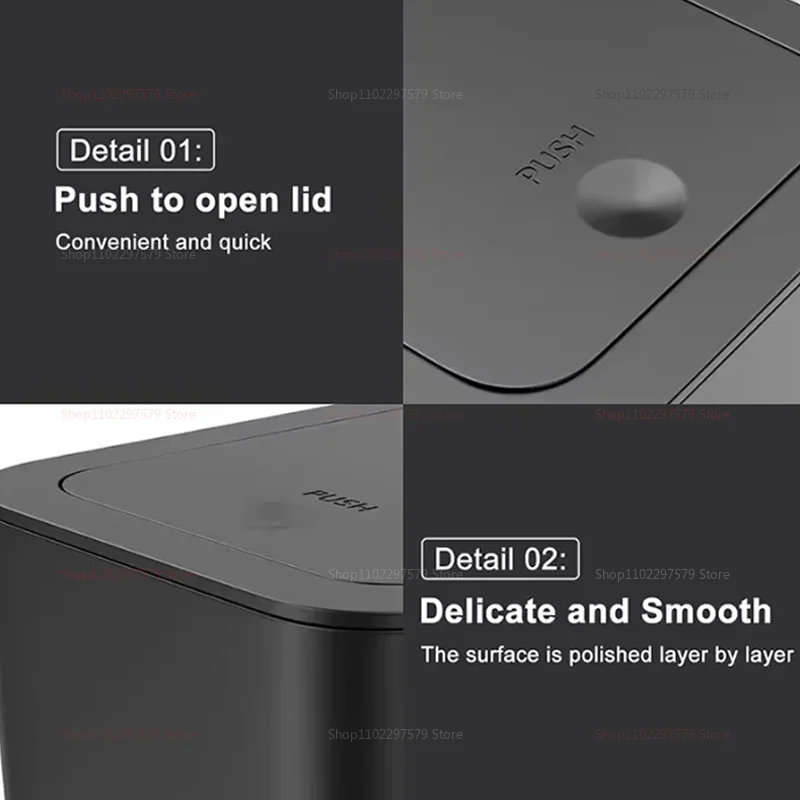 سلة مهملات حمام سوداء صغيرة سعة 10 لتر للمطبخ وغرفة النوم والحمام وصندوق إعادة تدوير نفايات الطعام بلمسة واحدة وخفيف الوزن ومتين