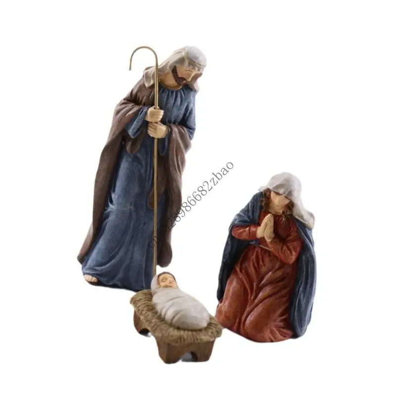 

H7EA Классическая рождественская рождественская сцена сцена смол скульптуры для демонстрации домашнего алтаря