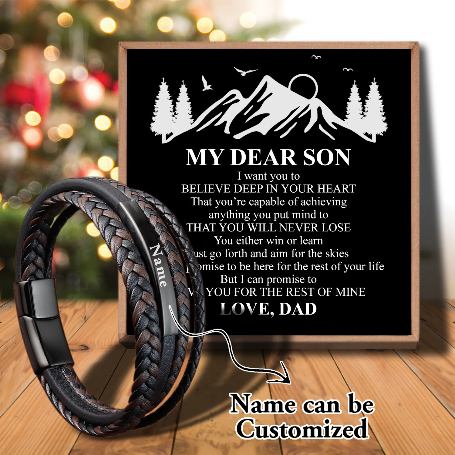 

Sap3018 Dad To My Son Simple Style Custom Handmade Leather Buckle Stitching Combination Stainless Steel Men's Bracelet Gift