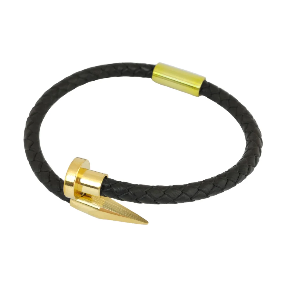 Stainless Steel Nails Magnet Buckle And Woven Cowhide Bracelet Are Suitable For Men Women\'s Jewelry And Beautiful Gift