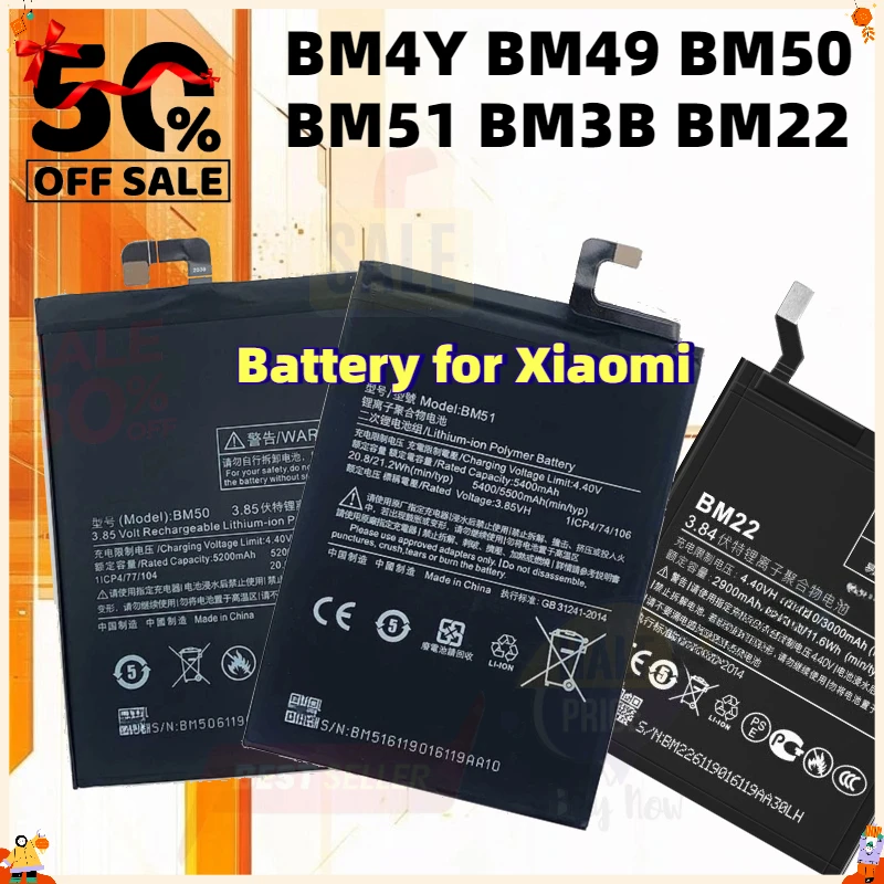 

BM4Y BM49 BM50 BM51 BM3B BM22 Battery for Xiaomi Mi 5 M5 Max Mix 2 2S Max Max2 3 Mix2 Poco F3 Redmi K40 Pro Mobile Phone