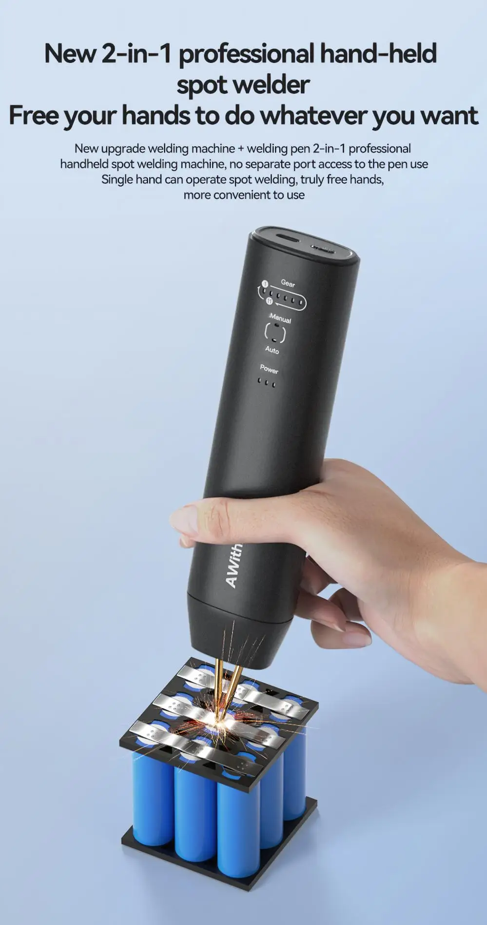 AWithZ Tragbares Punktschweißgerät, DIY-Handpunktschweißgerät, 90 Gänge, verstellbares Punktschweißen für 18650-Lithium-Batterie – Detail 26