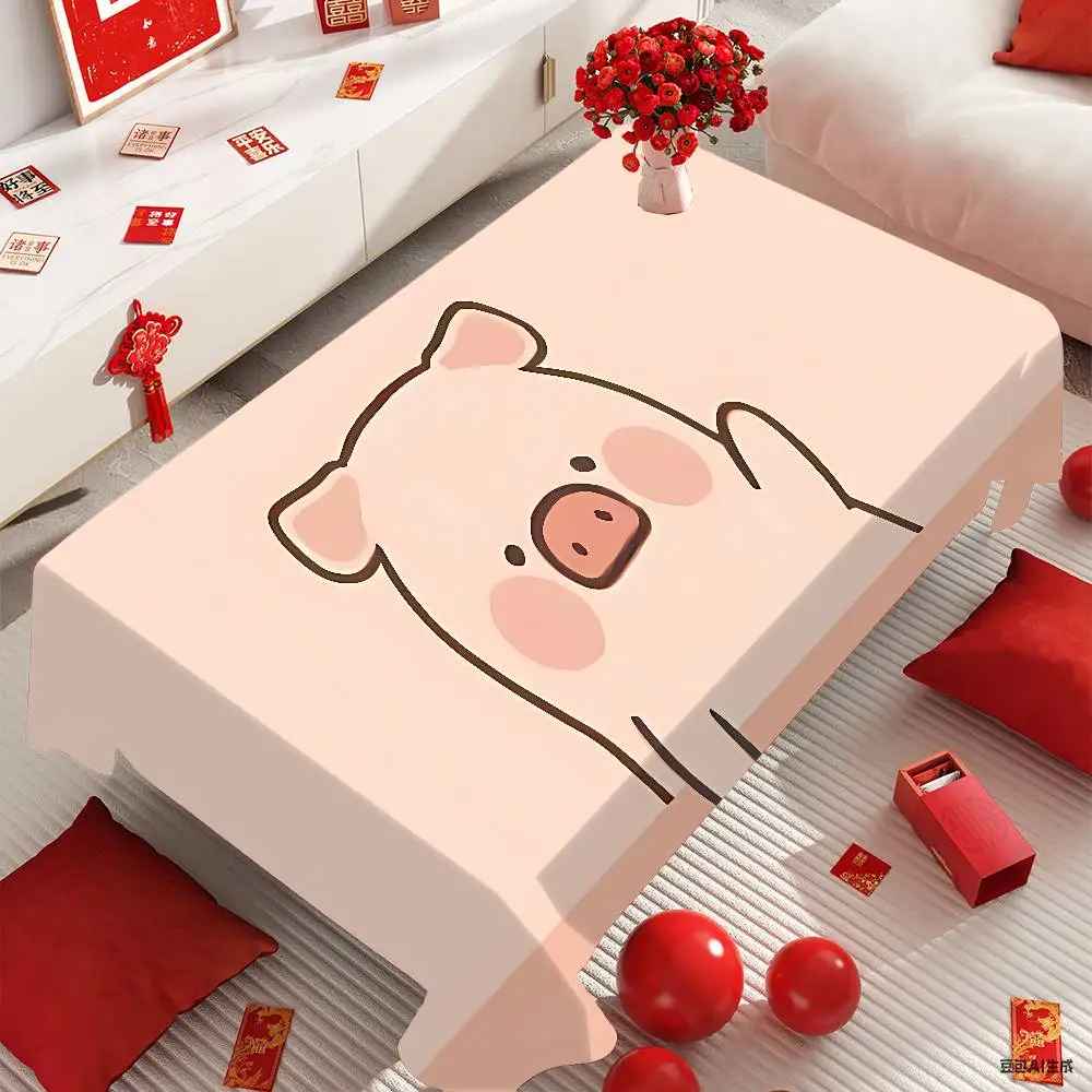 L-LuLu Pig Table Cloth Tablecloth Waterproof Oil-Proof Stain-Resistant Wipeable Rectangle Table