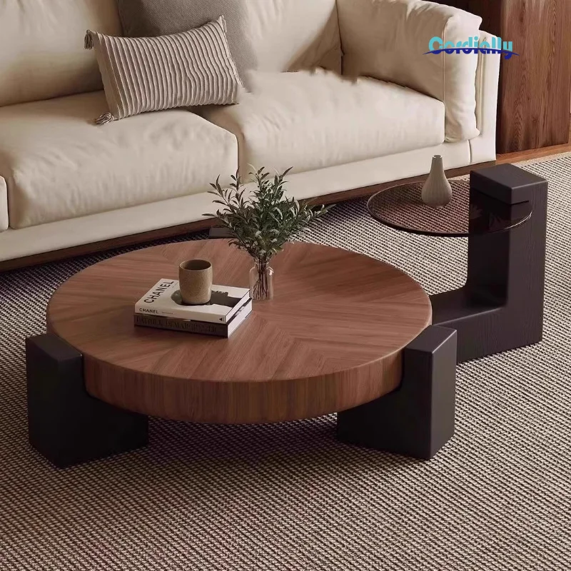 Italian Minimalism Mid Century Walnut Coffee Table Light Luxury Living Room Round Table Combo Furniture