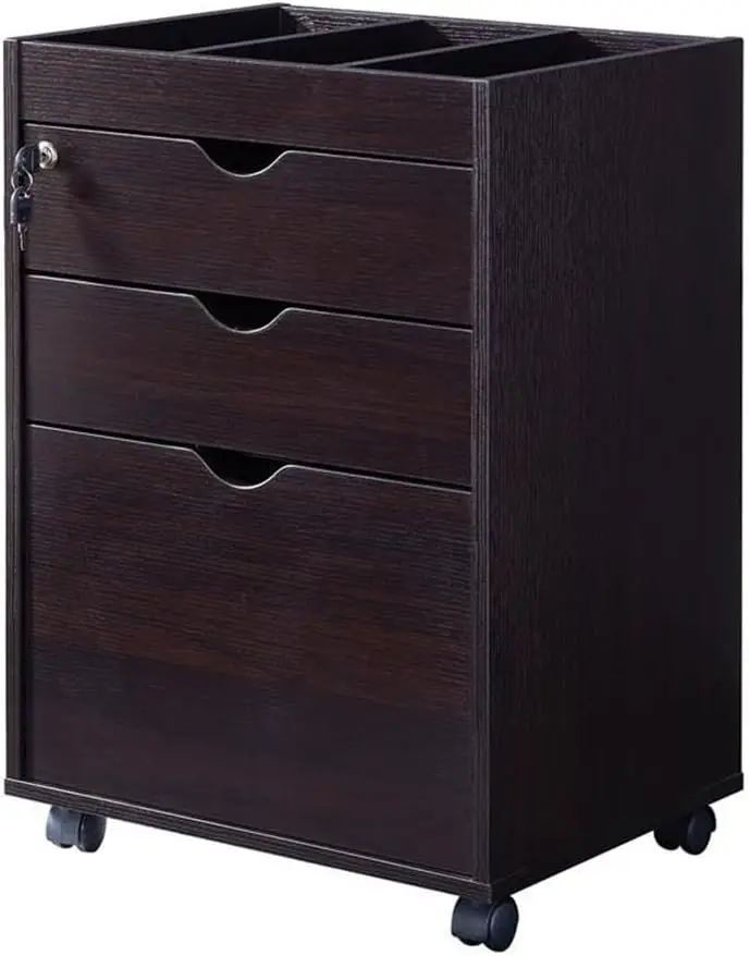 Transitional Wood 3-Drawer File Cabinet In Cappuccino