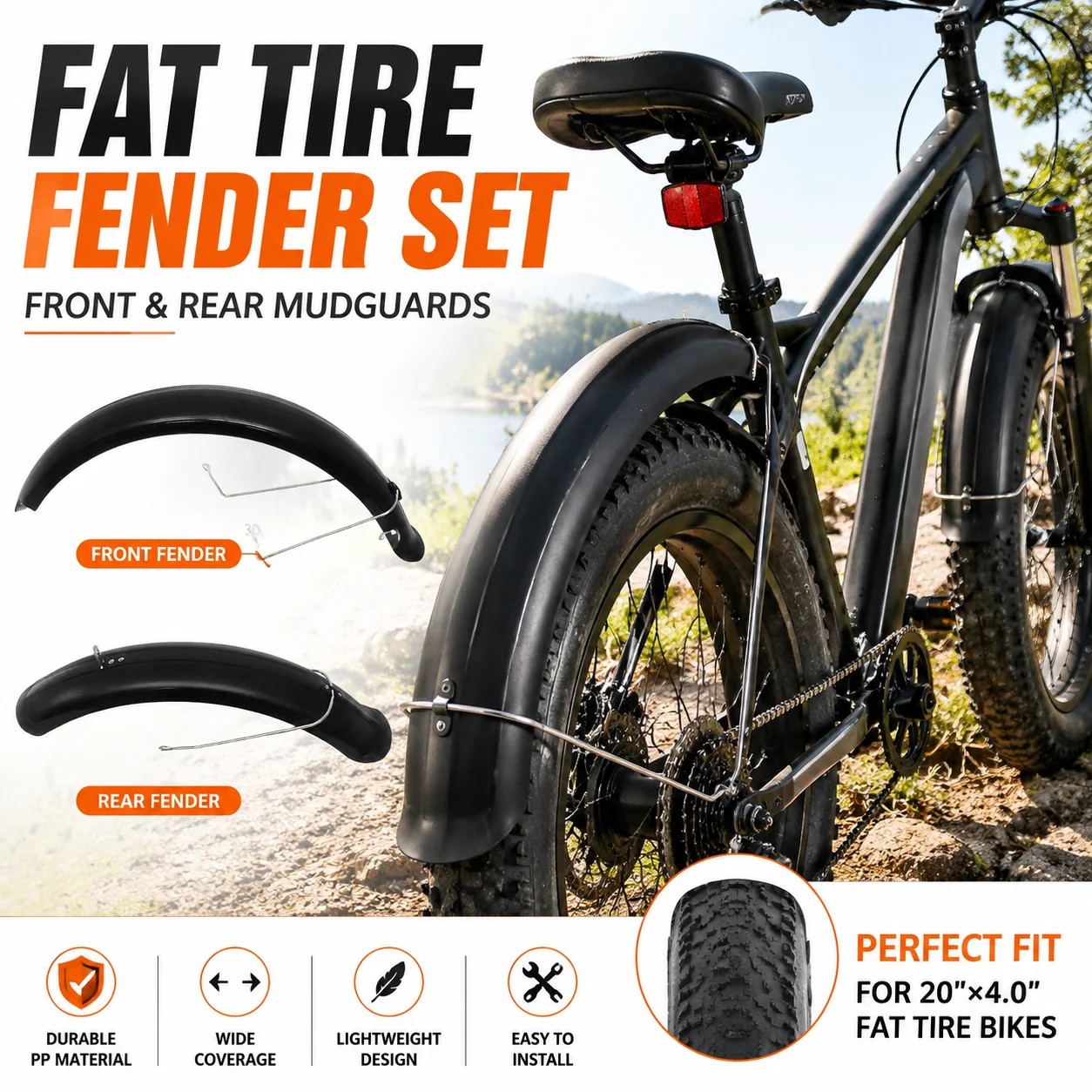 20" x 4.0 Fatbike-Schutzblech-Set, Vorder- und Hinterradschutzblech, Fahrrad-Spritzschutz für Elektrofahrrad, MTB, E-Bike-Zubehör