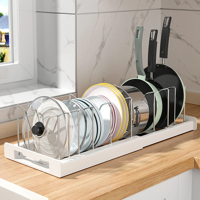 Pot Storage Rack Expandable Pan Shelf Organizer Pot For Baking Frying Rack With 7 Adjustable Compartments