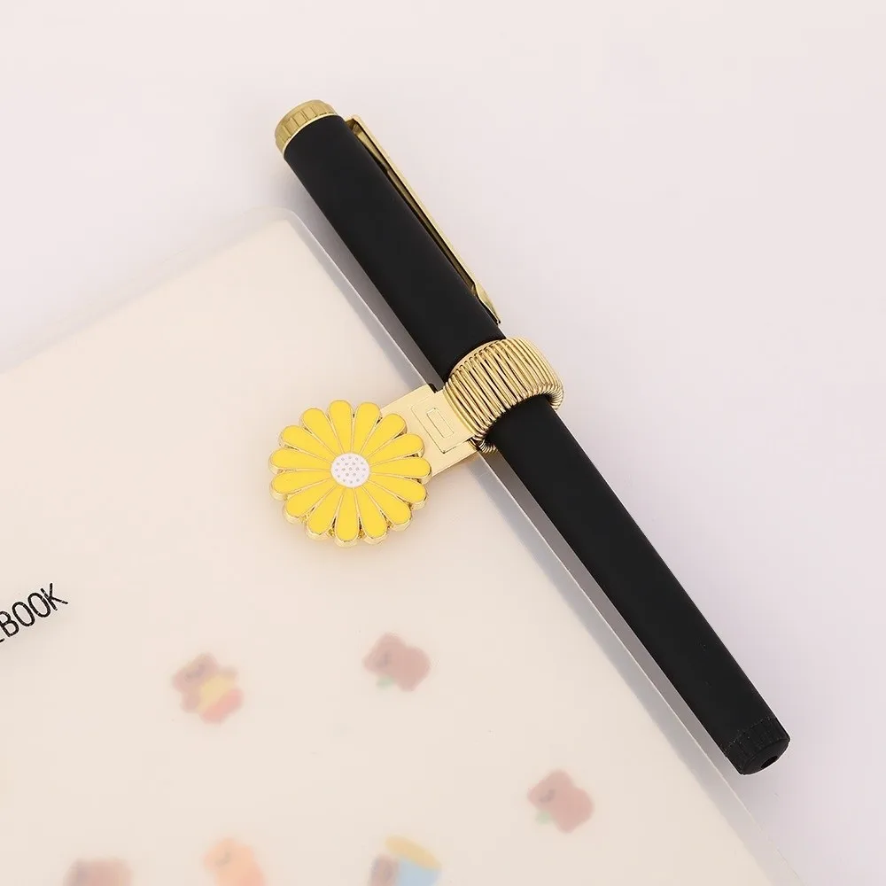 Cherry Blossom Daisy Pen Holder Metal Bookmark Spring Pen Clips with Enamel Coating Secure Grip Pen Holder Clip