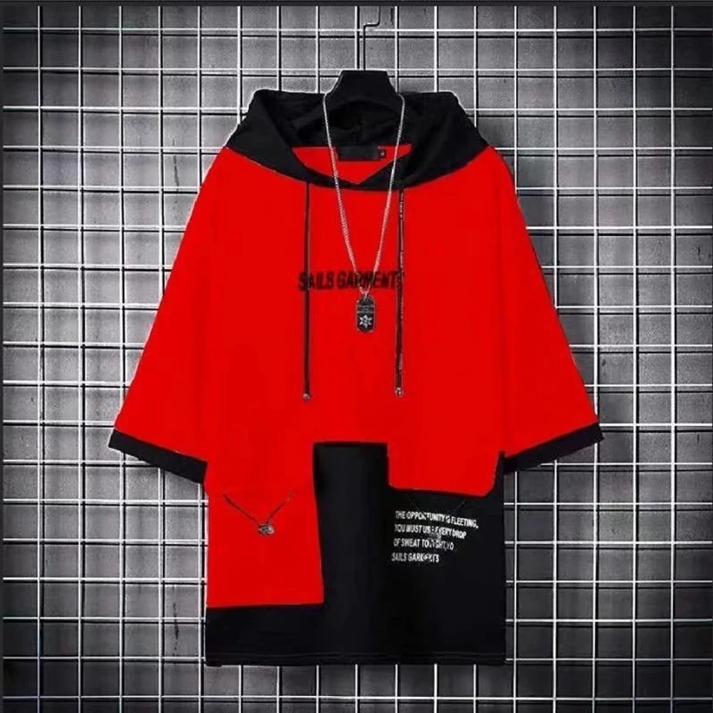 Summer Men\'s T-Shirts Japan Harajuku Fashion Streetwear Short Sleeve Hooded Tops Tees Casual Men Clothing Printed T Shirts Men
