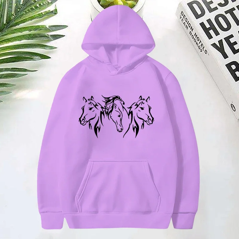 جديد هوديس نمط رأس الحصان طباعة للنساء أزياء عارضة الرياضة بلوزات السيدات البلوفرات قمم