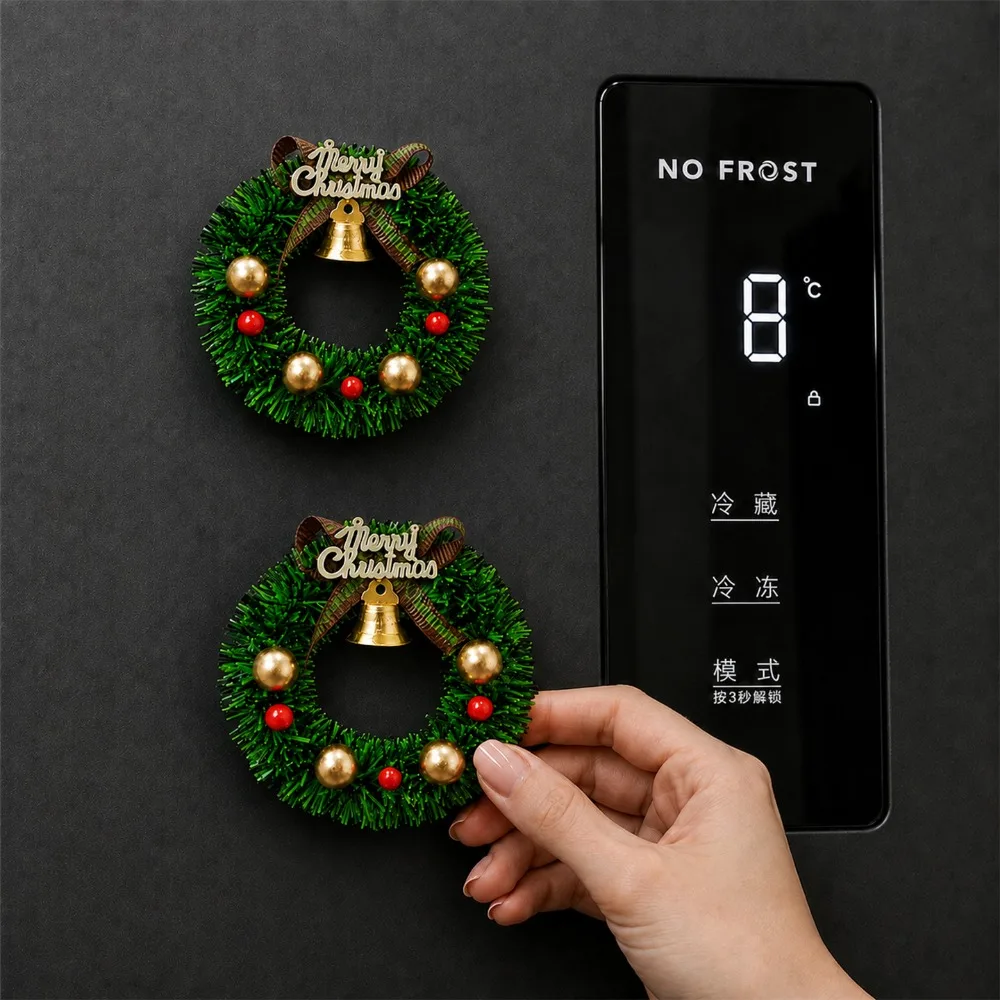 3D Christmas Wreath Fridge Magnet Resin LED Night Light Magnetic Sticker Christmas Tree Holiday Party Home Kitchen Office Decor