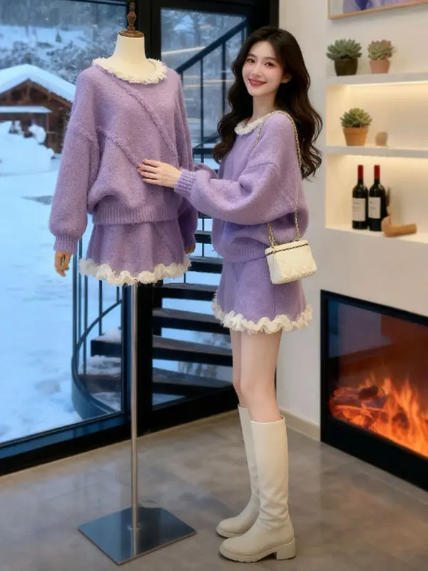 

Комплект свитера и юбки Winter Faion. Юбка с высокой талией. Удобный крой. Женский комплект из двух предметов. Мягкая вязаная длинная круглая юбка.