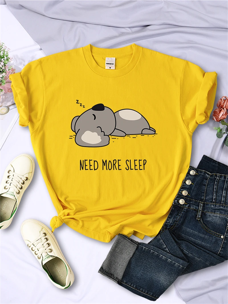 Need More Sleep Cartoons Bear Women T-Shirt Street All-math Tops Fashion Hip Hop Casual Clothing Personality Female Short Sleeve