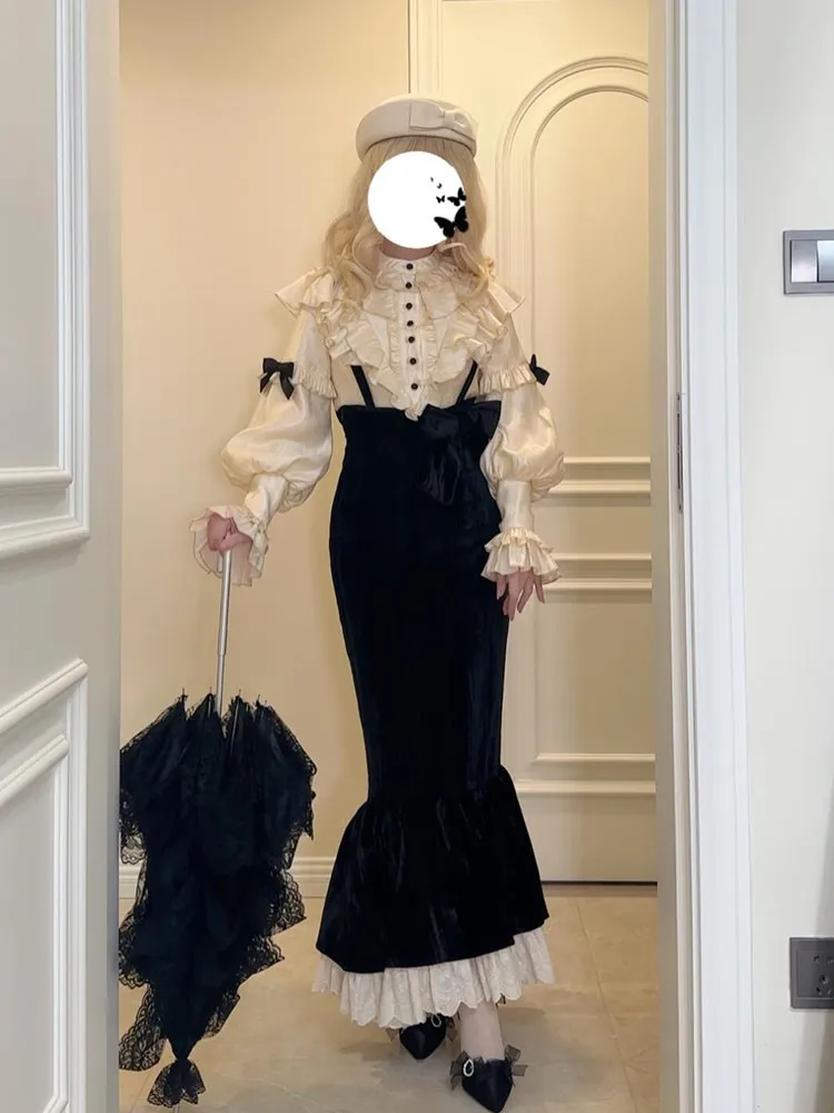 Hemd Neckholder Top Fischschwanz Brautkleid elegantes zweiteiliges Set