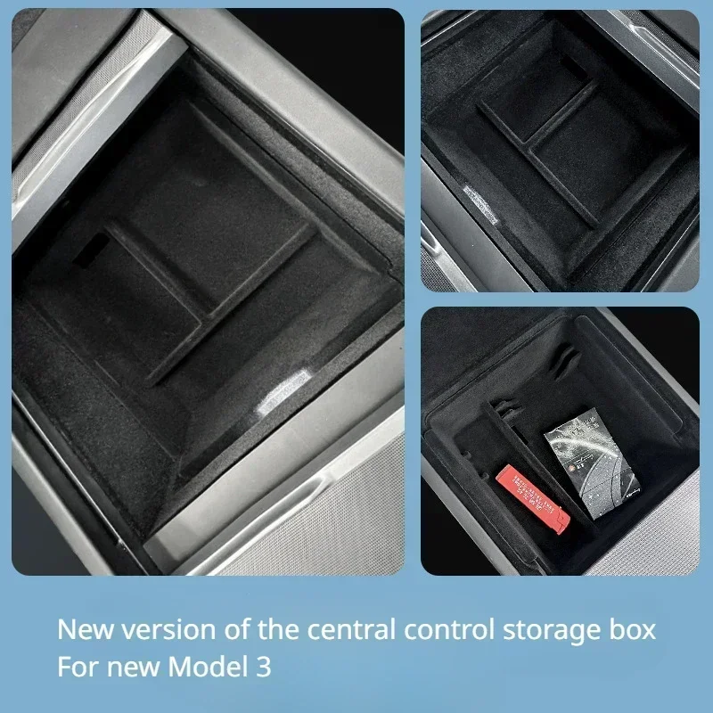 For Tesla Model 3 Highland 2024 Central Control Storage Box Armrest Box Hidden Storage Box Flocking New Model3+ Car Accessories