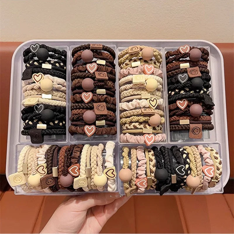 20/40pcs Boho Chic Women's Hair Ties Set Cute Heart Charm & Bead Elastic Headbands for All Hair Types for Ponytails and Workouts