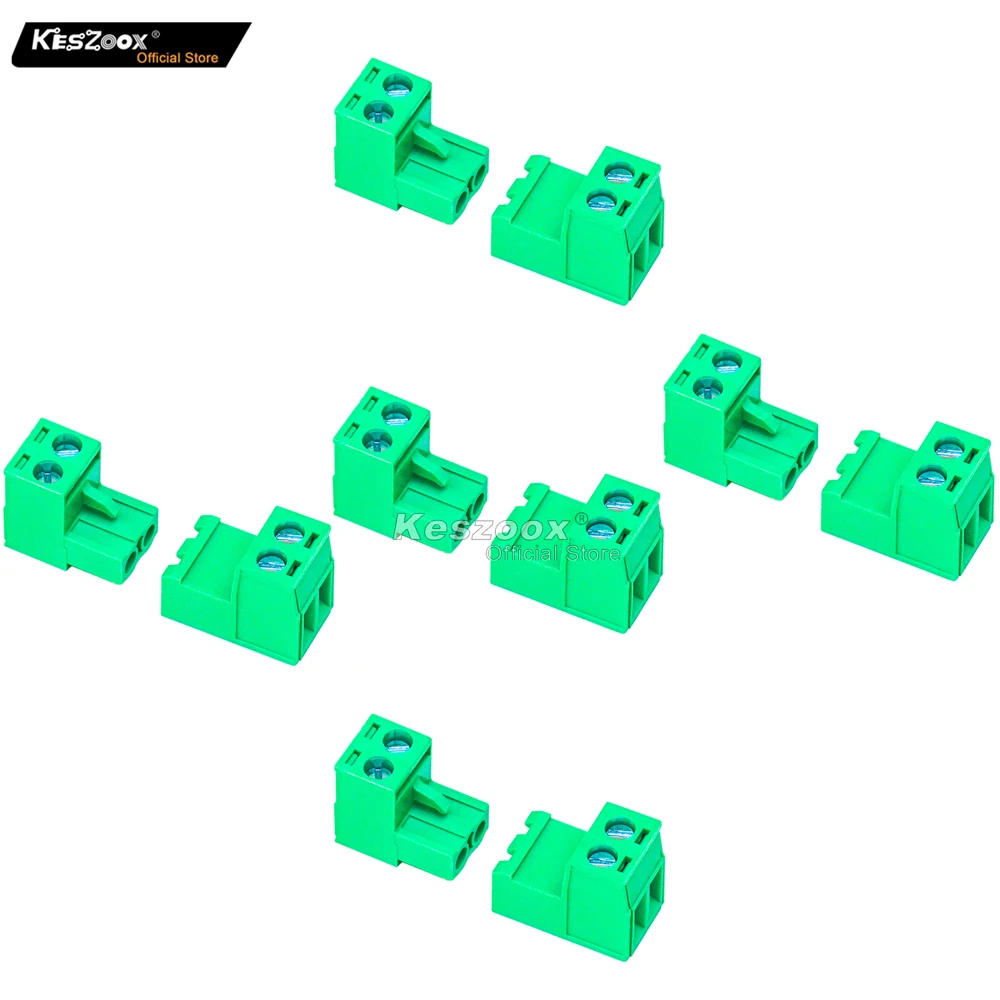 

Keszoox 5 Set 5.08mm 2 Pin Male & Female Phoenix Type Connector No Soldering Green PCB Screw Terminal Block 2 Pole