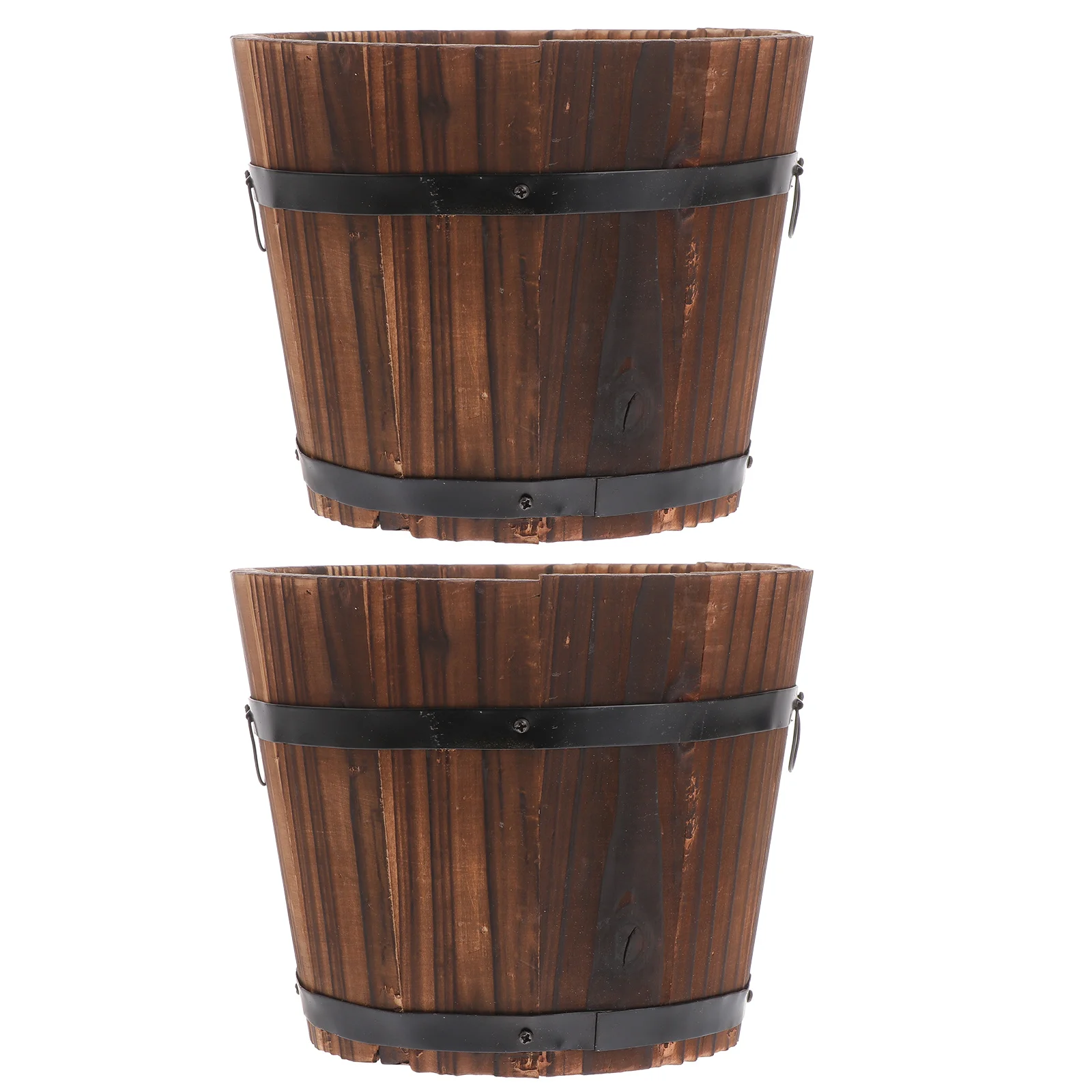 

2 Pcs Indoor Plant Pot Wooden Bucket Flowerpot Plants Steaming Vegetable Carbonized Succulent Planter Pots